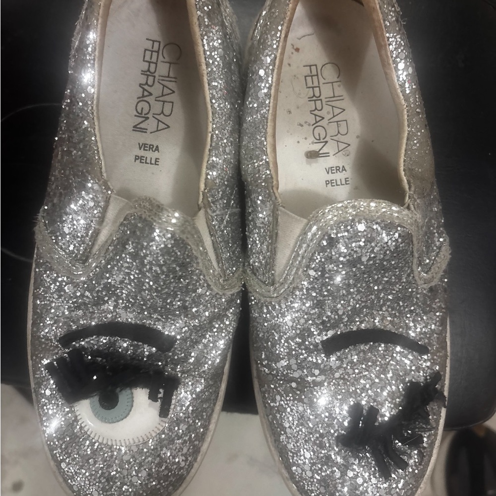 Chiara Ferragni Silver Glitter Eye Sneakers